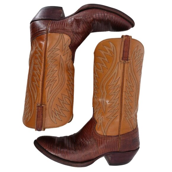 Vintage Dan Post Exotic Teju Lizard Mens 11D Brown Leather Cowboy Western Boots - Picture 10 of 16
